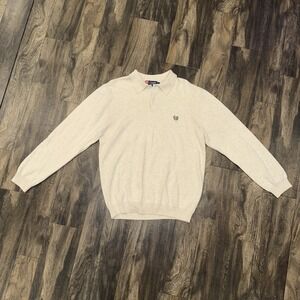 Chaps Men's Long Sleeve Creme Polo Sweater Small Embroidered Logo Size M